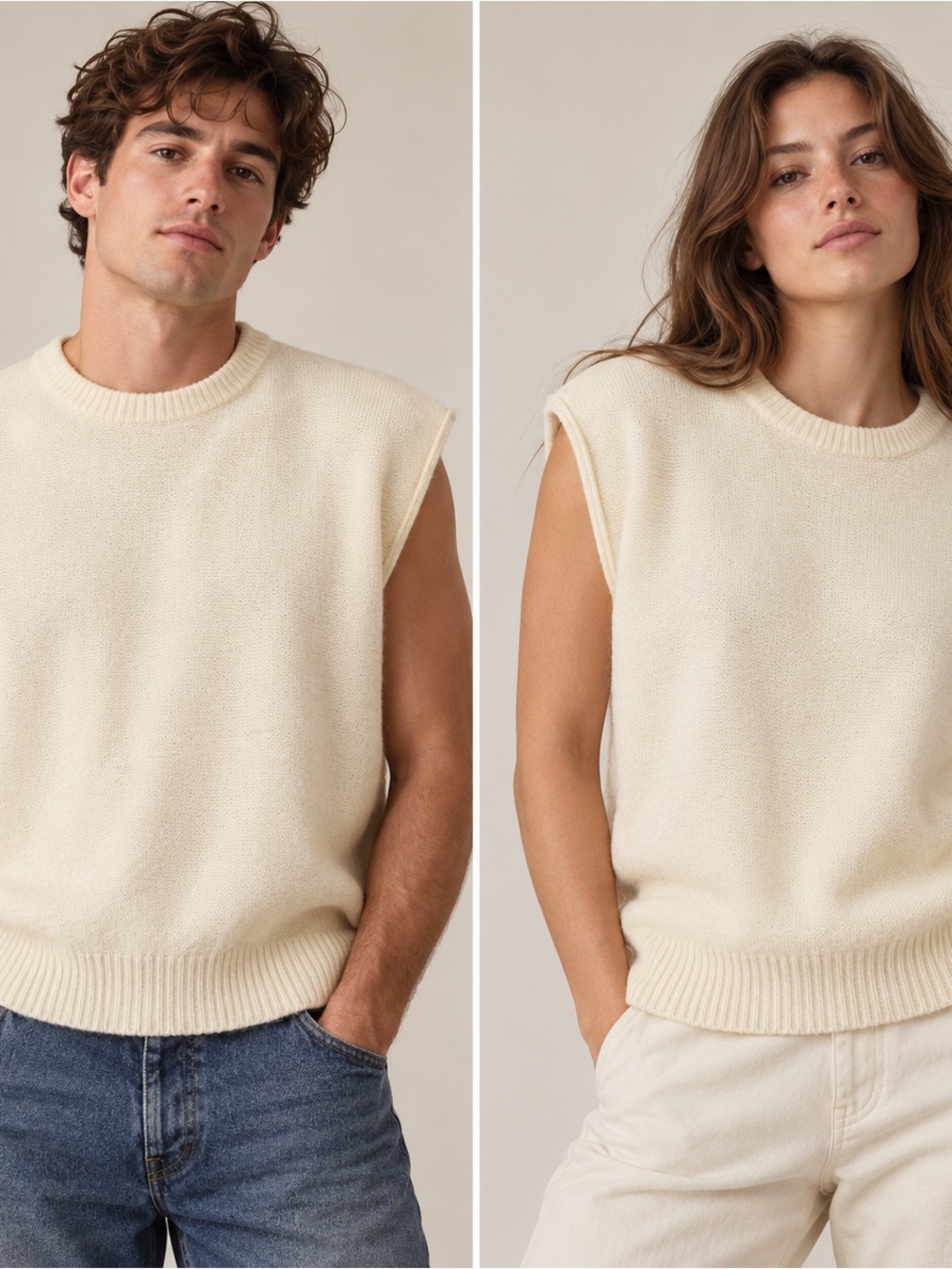 Vintage CTV Unisex Cream Lambswool Sweater Vest Size Large Made in Hong Kong